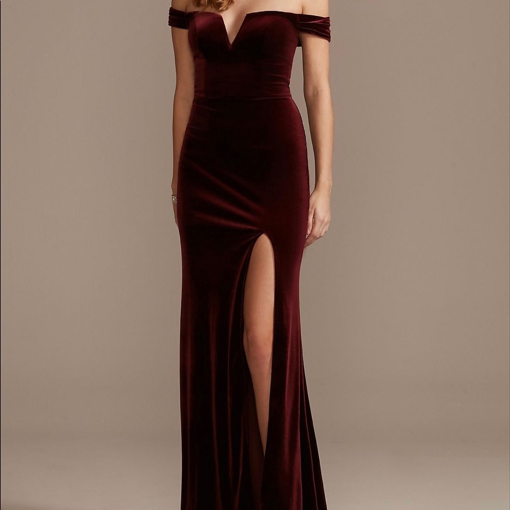 Formal velvet off-the-shoulder dress
